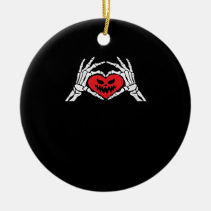 Skeleton Hands A Heart Spooky Halloween Ceramic Ornament
