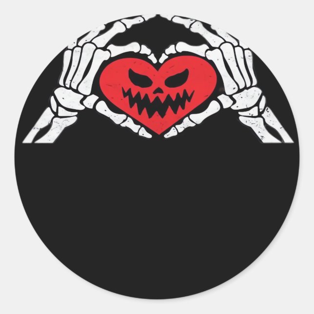 Skeleton Hands A Heart Spooky Halloween Classic Round Sticker (Front)