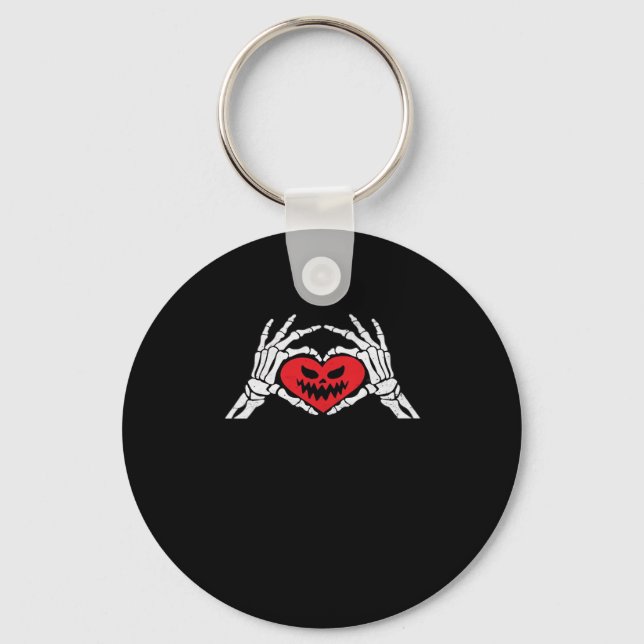 Skeleton Hands A Heart Spooky Halloween Keychain (Front)