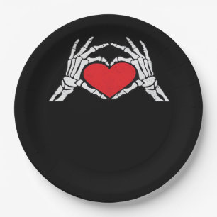 Skeleton Hands A Red Heart Classic Paper Plate