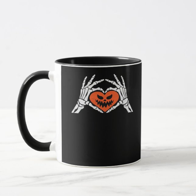 Skeleton Hands A Spooky Halloween Heart Classic Mug (Left)