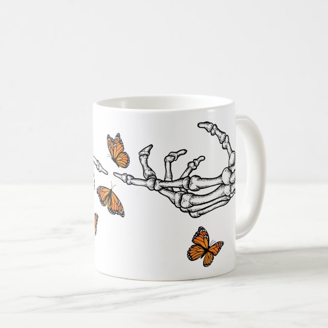 Skeleton Hands and Monarch Butterflies Coffee Mug (Front Right)