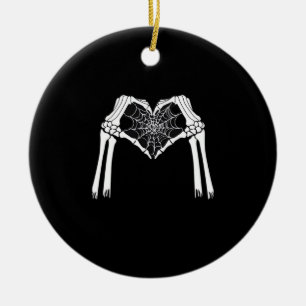 Skeleton Hands Cobweb Heart (White) Classic Ceramic Ornament