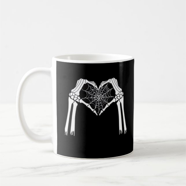 Skeleton Hands Cobweb Heart (White) Classic Coffee Mug (Left)