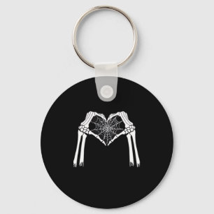 Skeleton Hands Cobweb Heart (White) Classic Keychain