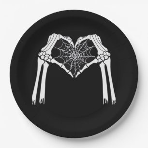Skeleton Hands Cobweb Heart (White) Classic Paper Plate
