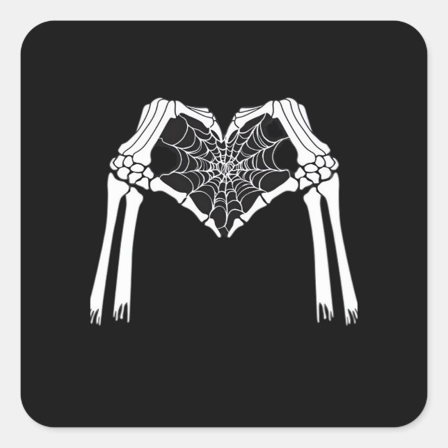 Skeleton Hands Cobweb Heart (White) Classic Square Sticker (Front)