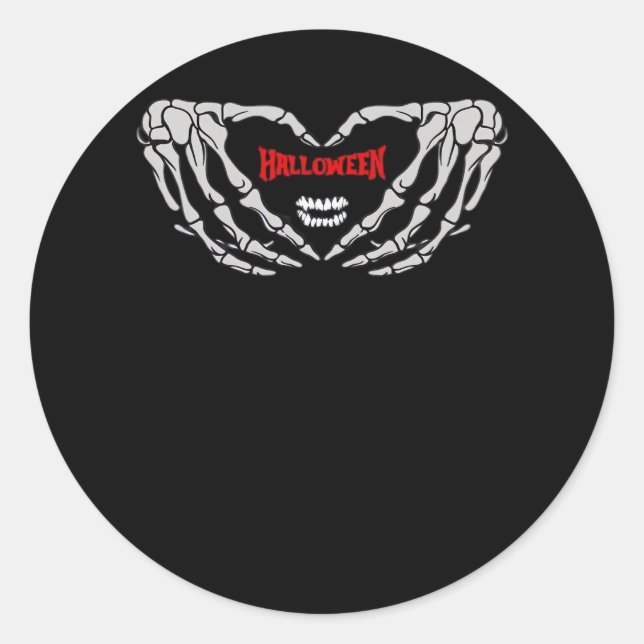 Skeleton Hands Folded In A Heart. Funny Halloween  Classic Round Sticker (Front)