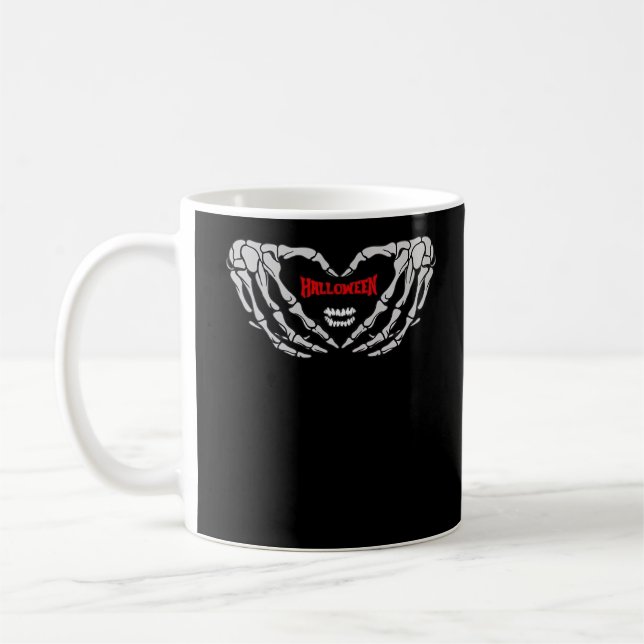Skeleton Hands Folded In A Heart. Funny Halloween  Coffee Mug (Left)