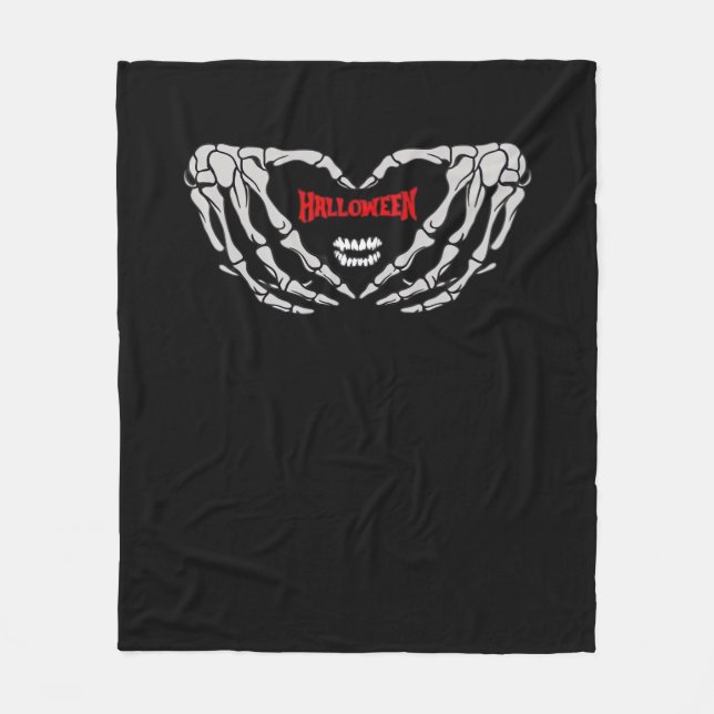Skeleton Hands Folded In A Heart. Funny Halloween  Fleece Blanket (Front)