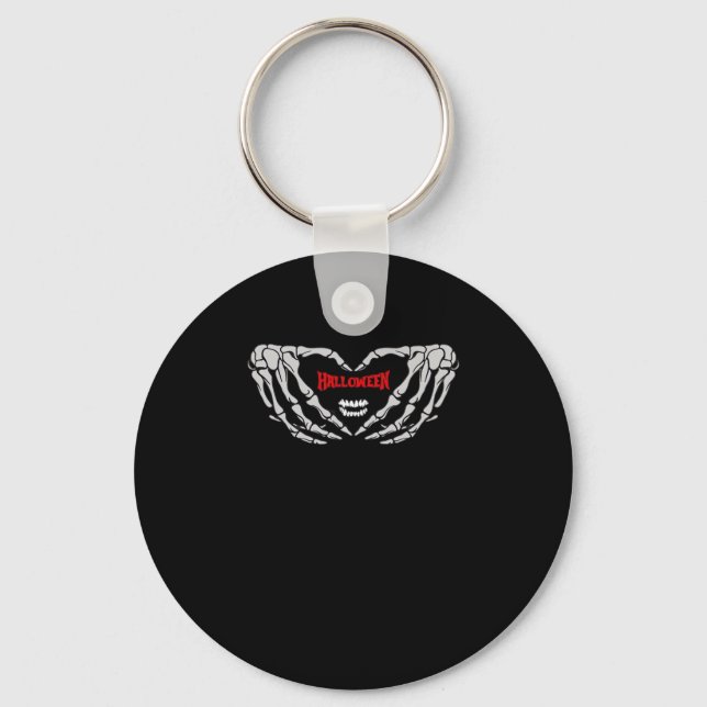 Skeleton Hands Folded In A Heart. Funny Halloween  Keychain (Front)