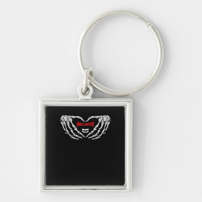 Skeleton Hands Folded In A Heart. Funny Halloween  Keychain (Front)