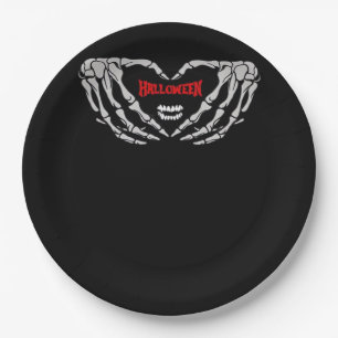 Skeleton Hands Folded In A Heart. Funny Halloween  Paper Plate