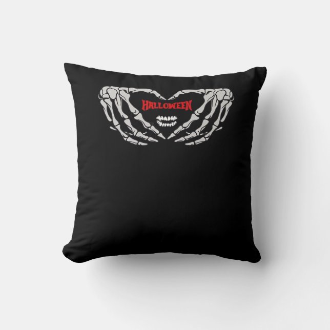 Skeleton Hands Folded In A Heart. Funny Halloween  Throw Pillow (Front)