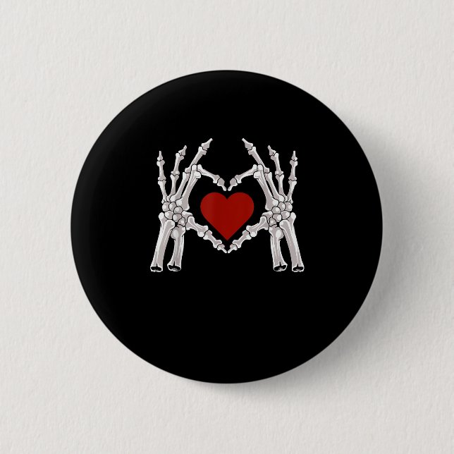 Skeleton Hands Form A Heart With Red Heart 2 Inch Round Button (Front)