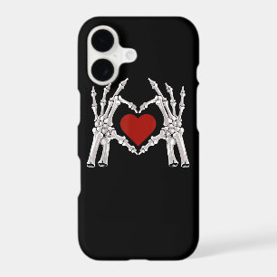 Skeleton Hands Form A Heart With Red Heart Bright