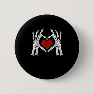 Skeleton Hands Form A Heart With Red Heart Bright  2 Inch Round Button