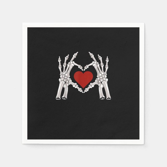 Skeleton Hands Form A Heart With Red Heart Napkin (Front)