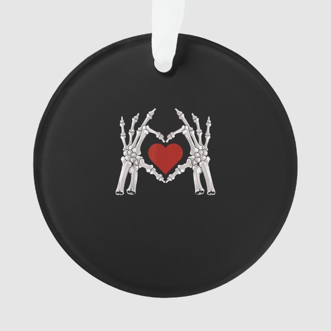 Skeleton Hands Form A Heart With Red Heart Ornament (Front)