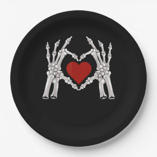 Skeleton Hands Form A Heart With Red Heart Paper Plate
