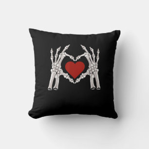 Skeleton Hands Form A Heart With Red Heart Throw Pillow