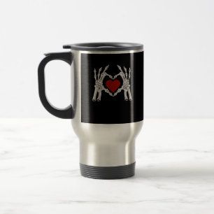 Skeleton Hands Form A Heart With Red Heart Travel Mug