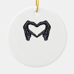 Skeleton Hands Forming A Heart  Ceramic Ornament