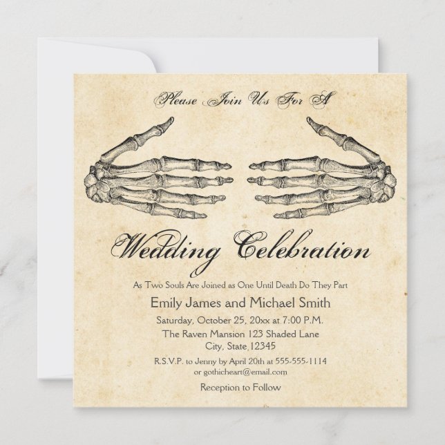 Skeleton Hands Gothic Wedding Invitation (Front)