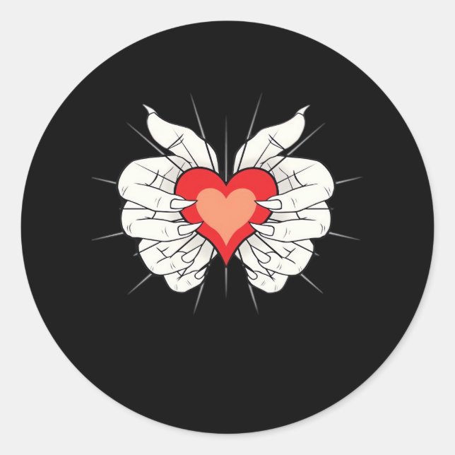 Skeleton Hands Heart Classic Round Sticker (Front)
