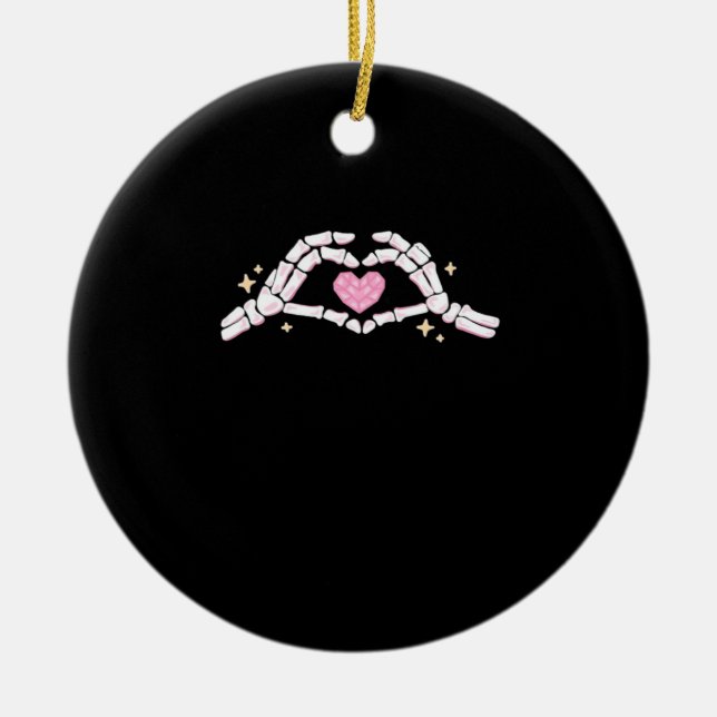 Skeleton Hands Heart Funny Ceramic Ornament (Front)