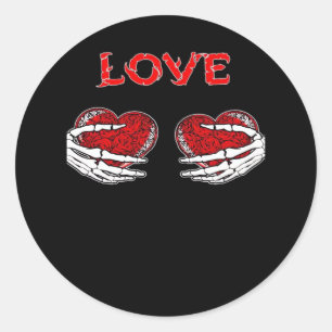 Skeleton Hands Heart Funny Design Classic Round Sticker