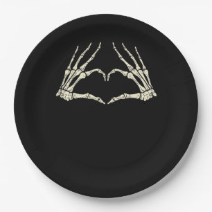 Skeleton Hands Heart Funny Halloween Men Women Kid Paper Plate