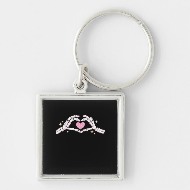 Skeleton Hands Heart Funny Keychain (Front)
