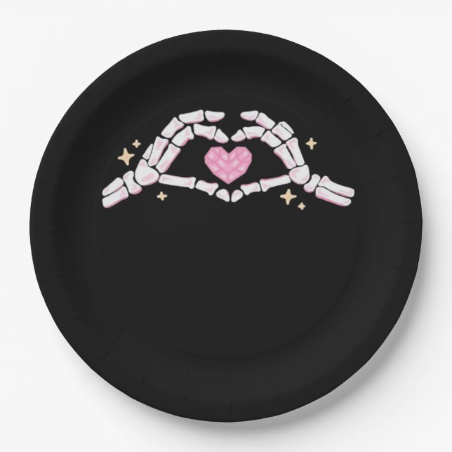 Skeleton Hands Heart Funny Paper Plate (Front)