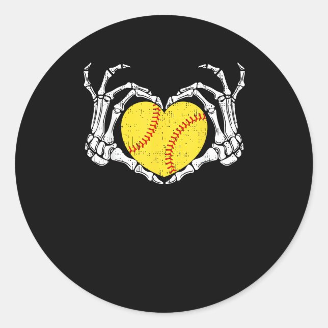 Skeleton Hands Heart Halloween Costume Softball Wo Classic Round Sticker (Front)