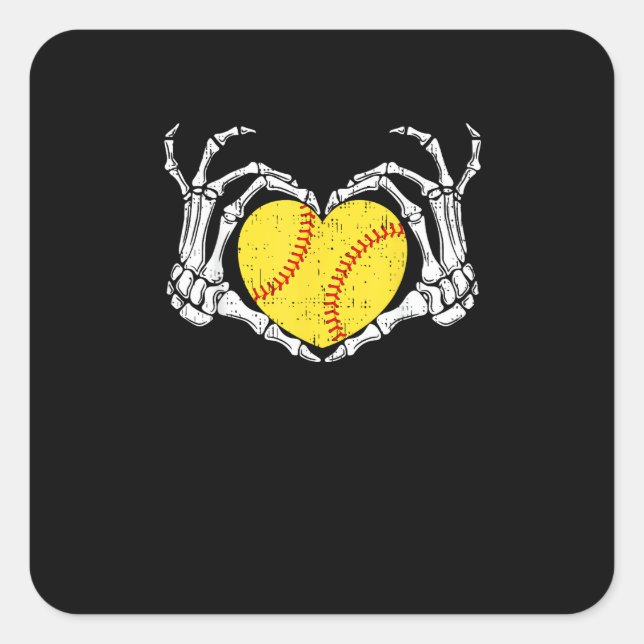 Skeleton Hands Heart Halloween Costume Softball Wo Square Sticker (Front)