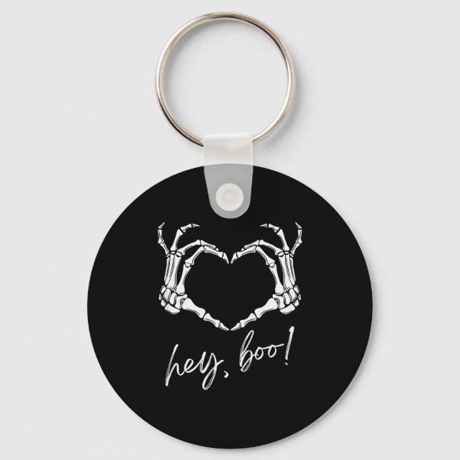 Skeleton Hands Heart Hey Boo Funny Halloween Men W Keychain (Front)