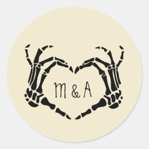 Skeleton Hands Heart Shape Custom Wedding Classic Round Sticker