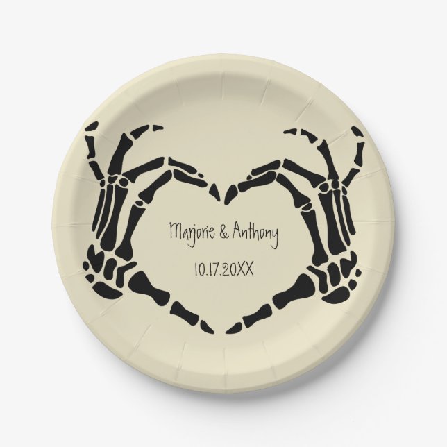 Skeleton Hands Heart Shape Custom Wedding Paper Plate (Front)