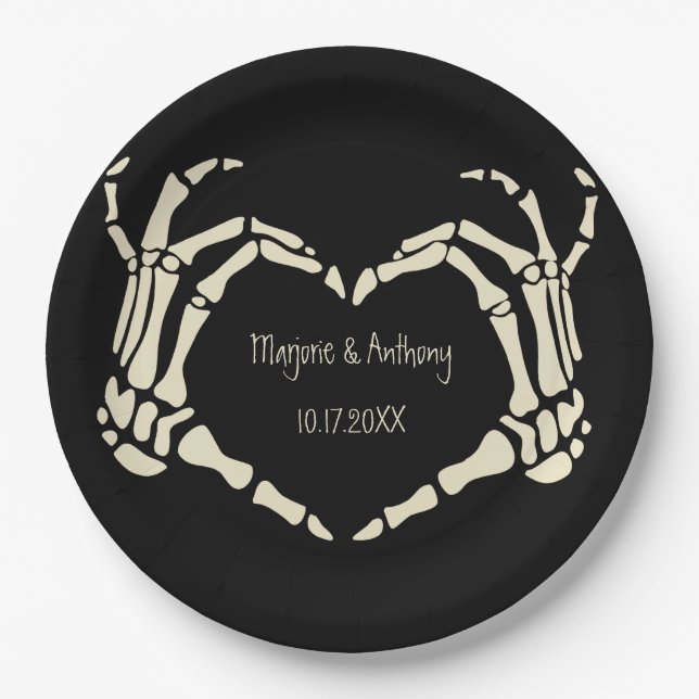 Skeleton Hands Heart Shape Custom Wedding Paper Plate (Front)