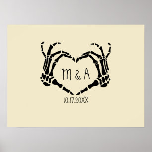 Skeleton Hands Heart Shape Custom Wedding Poster