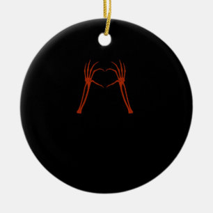 Skeleton Hands Heart Sign Costume Funny Halloween Ceramic Ornament