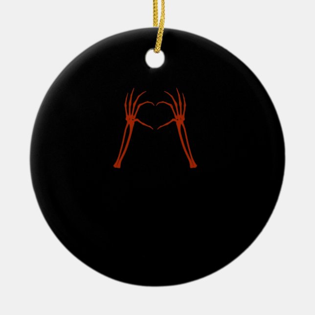 Skeleton Hands Heart Sign Costume Funny Halloween  Ceramic Ornament (Front)