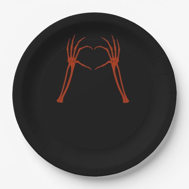 Skeleton Hands Heart Sign Costume Funny Halloween  Paper Plate (Front)