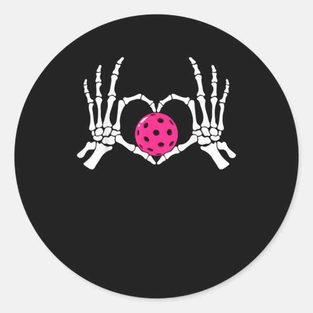 Skeleton Hands Heart Sign Funny Pickle Valentine's Classic Round Sticker (Front)