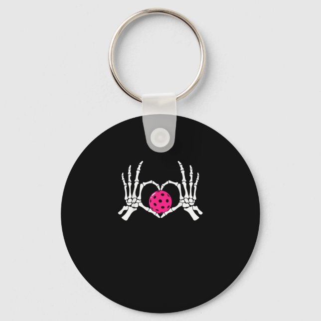 Skeleton Hands Heart Sign Funny Pickle Valentine's Keychain (Front)