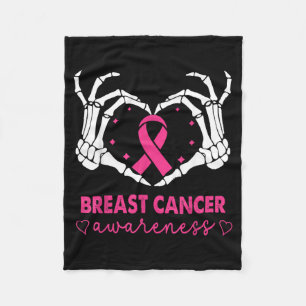 Skeleton Hands Heart Sign Halloween Breast Cancer Fleece Blanket