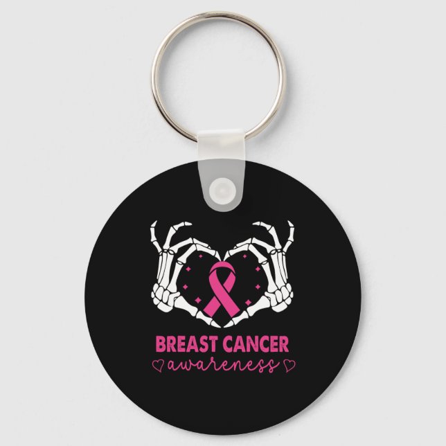 Skeleton Hands Heart Sign Halloween Breast Cancer  Keychain (Front)