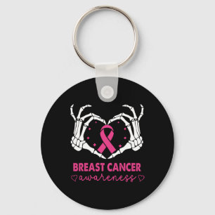 Skeleton Hands Heart Sign Halloween Breast Cancer Keychain