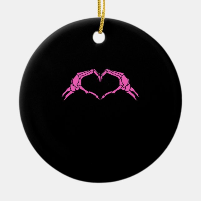 Skeleton Hands Heart Sign Retro Halloween Ceramic Ornament (Front)